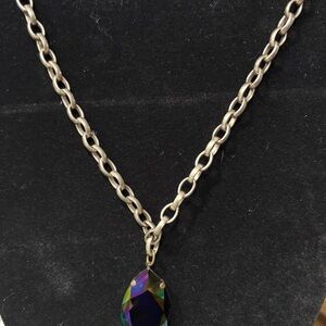 Sabika Silver Necklace with Iridescent Pendant